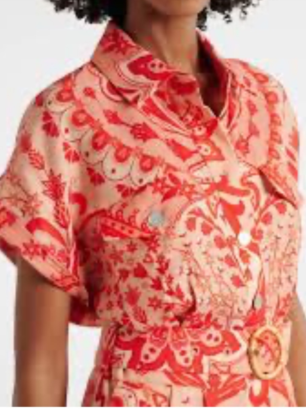 FARM Rio Red and Cream Floral Print Belted Dress